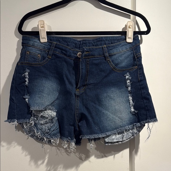 Alinda Jeans Pants - Blue Jean Shorts Distressed Style